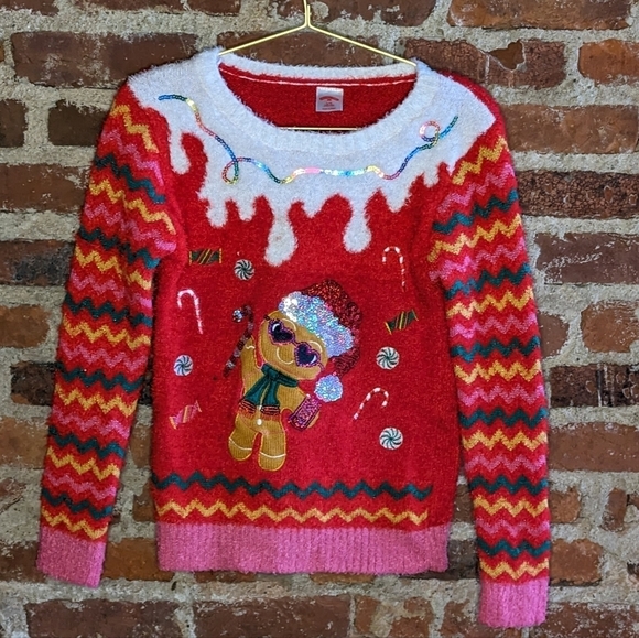 Holiday Time Girls Large Multicolor Cool Gingerbread Girl Pullover‎ Sweater - Picture 1 of 7
